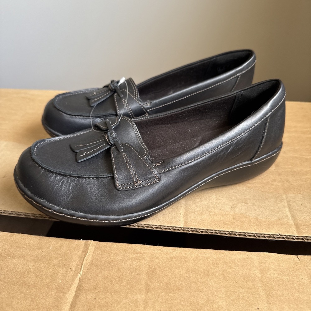 Clarks Ashland Bubble Loafer Comfort Shoes‎ Womens Size 9 Wide Black Slip On